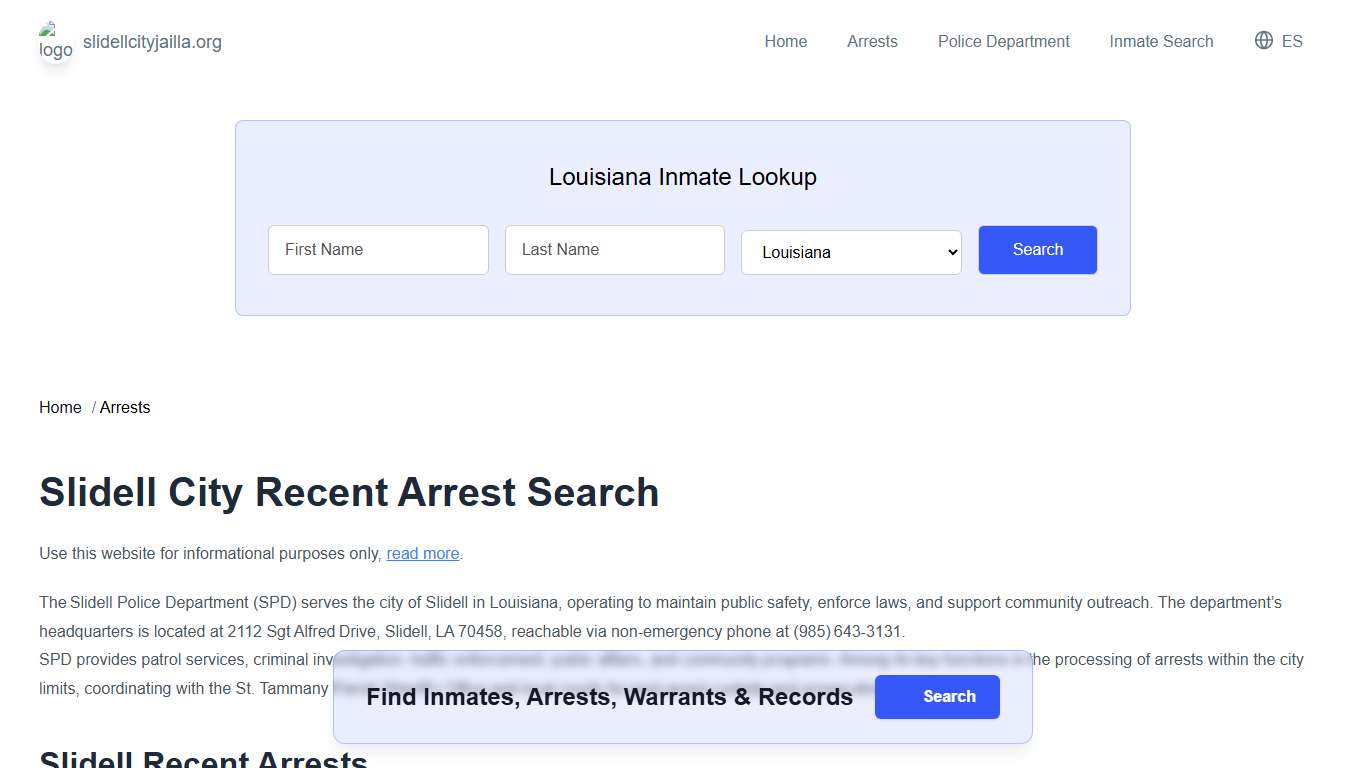 Slidell, LA Arrests, Active Warrants Lookup
